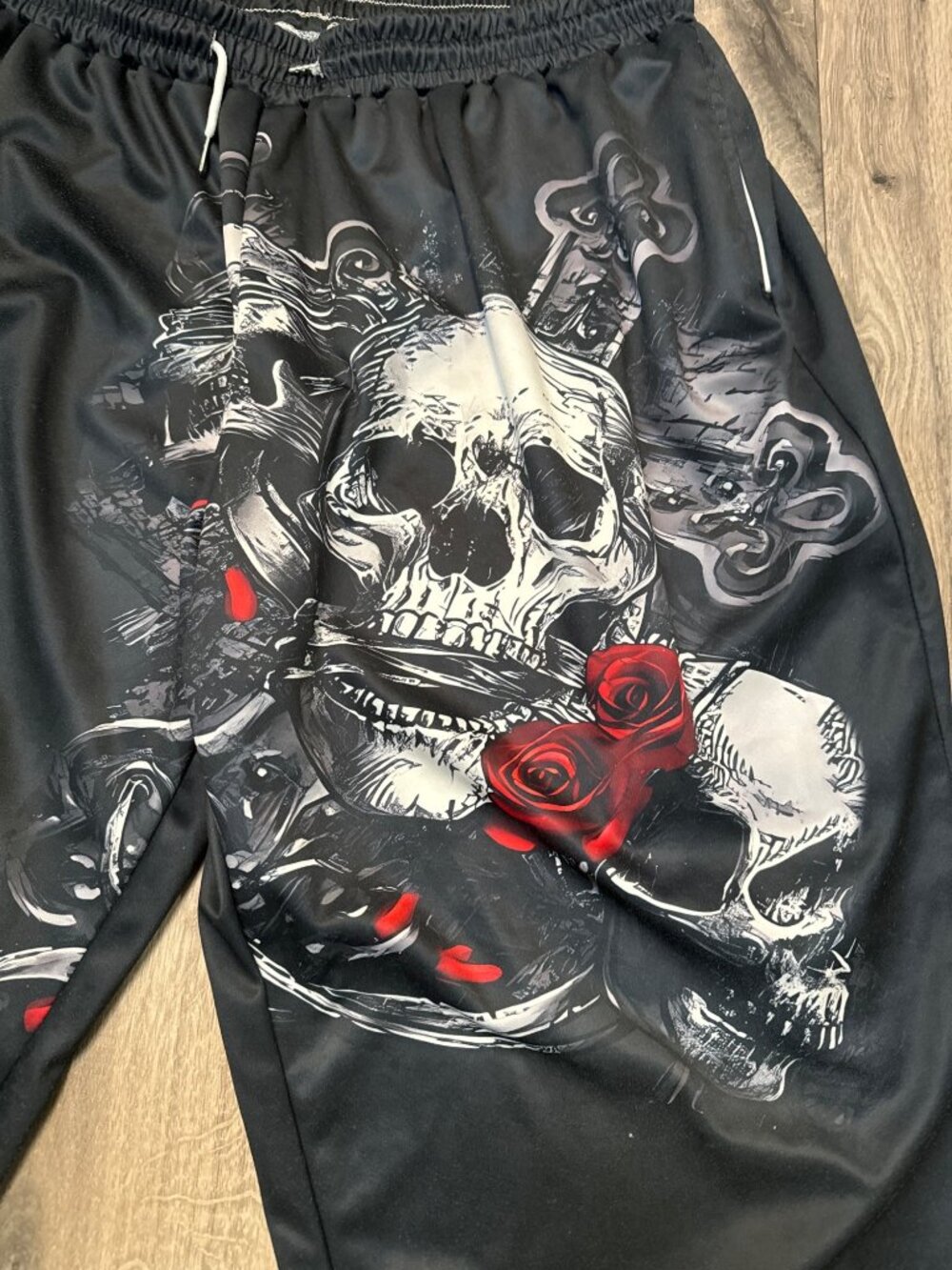 Y2K Grunge Goth Skull Rose Graphic Jogger Pants 5XL Black Elastic Waist With Poc - Picture 2 of 8